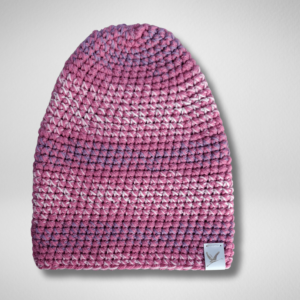 Szydełkowana czapka dla dziecka róż biel niebieski