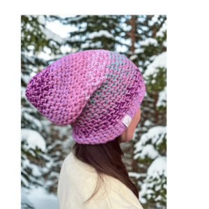 Szydełkowana czapka odcienie różu i lila